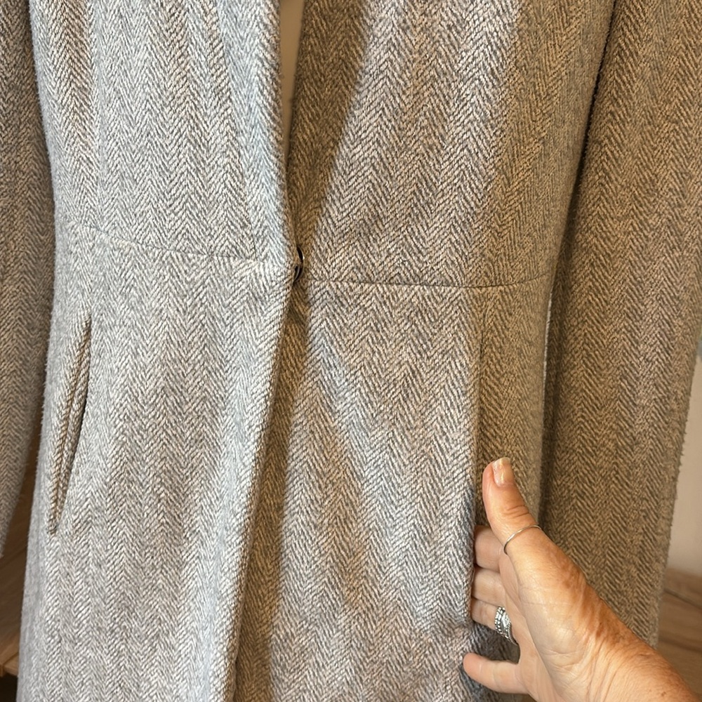 Zara Basic Light Gray Herringbone Coat Lined - image 8